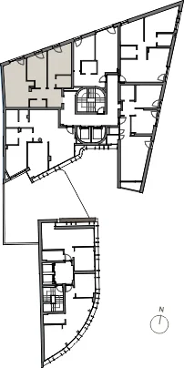 Planta geral com localização das frações T2 AN, FN e KN nos Pisos 2, 3 e 4 do Lumínea, em Aveiro. Localização das tipologias T2 para investimento.