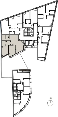 Planta geral de localização dos apartamentos T2 EN, JN e ON nos Pisos 2, 3 e 4 do Empreendimento Lumínea, em Aveiro.